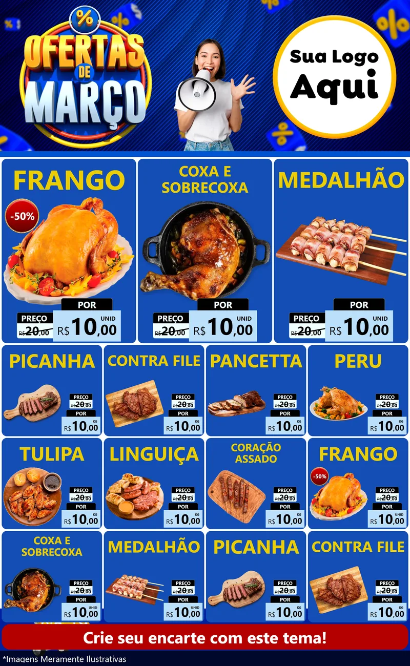 Modelo de Encarte para Encarte Grande com o tema Ofertas de Março para Assados