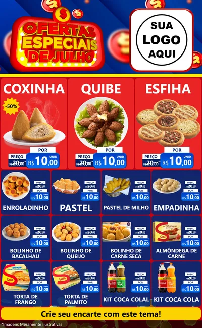 Modelo de Encarte para Encarte Grande com o tema Ofertas Especiais de Julho para Salgadaria