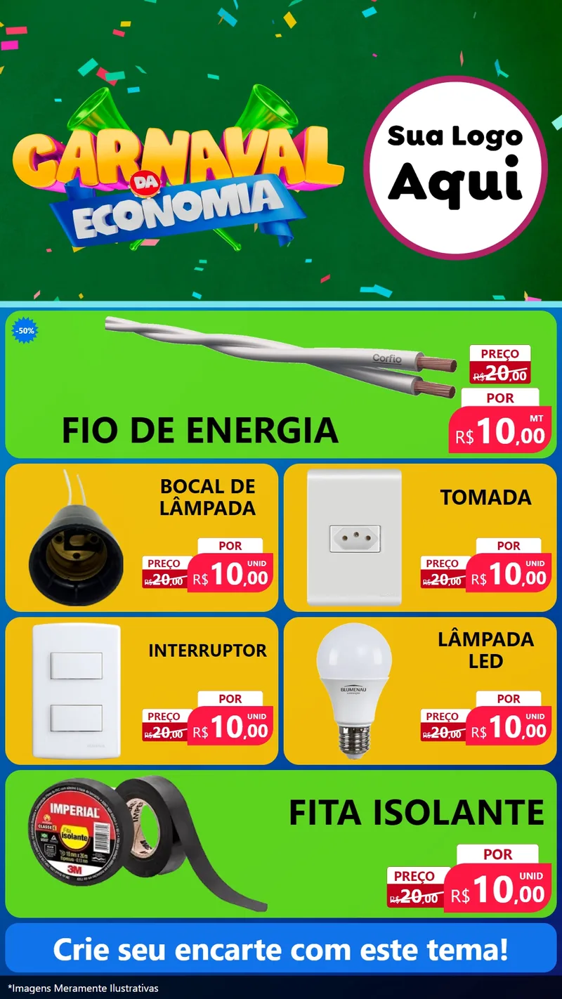Modelo de TV para TV Vertical com o tema Carnaval da Economia para Materiais Elétricos