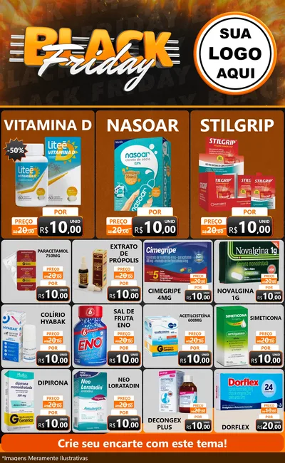 Modelo de Encarte para Encarte Grande com o tema Black Friday para Farmácia