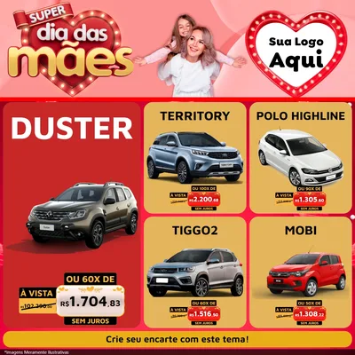 Modelo de Rede Social para Feed Facebook com o tema Super Dia Das Mães para Concessionaria de Carros