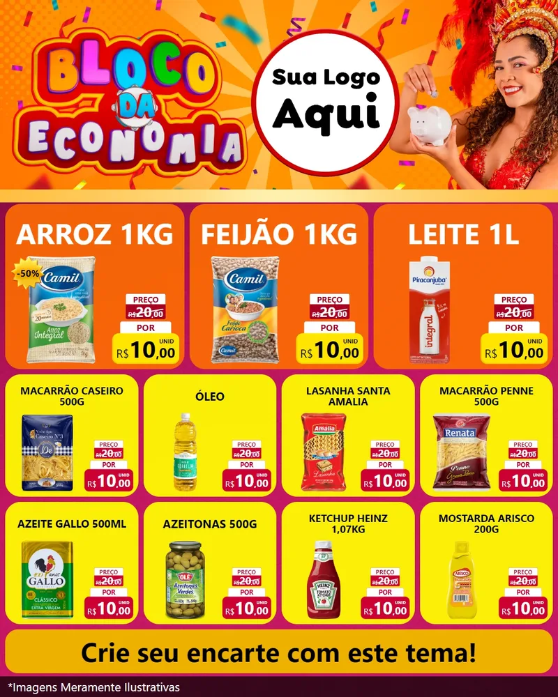 Modelo de Rede Social para Feed Instagram com o tema Bloco da Economia para Supermercado