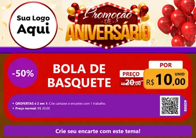 Modelo de Cartaz para Cartaz A4 Horizontal com o tema Promoção de Aniversário para Artigos Esportivos