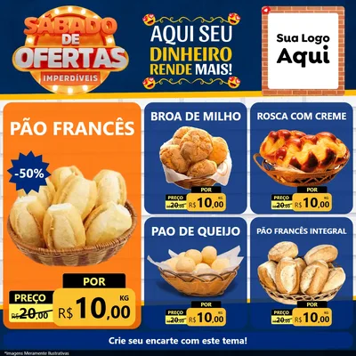 Modelo de Rede Social para Feed Facebook com o tema Sábado de Ofertas Imperdíveis para Padaria