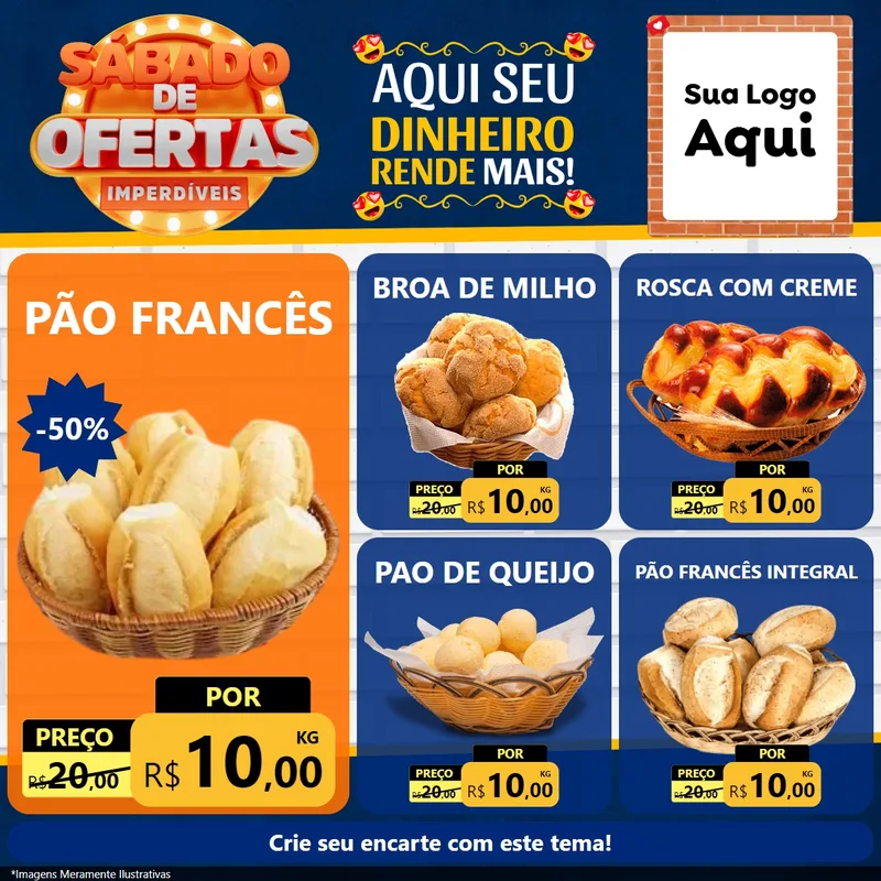 Modelo de Rede Social para Feed Facebook com o tema Sábado de Ofertas Imperdíveis para Padaria