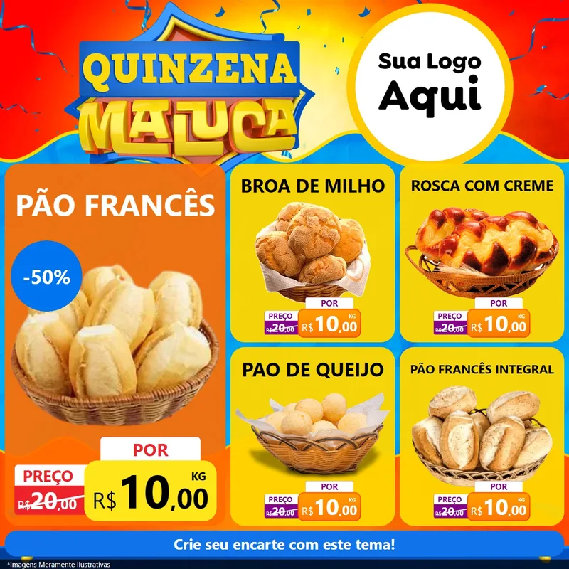Modelo de Rede Social para Feed Facebook com o tema Quinzena Maluca para Padaria