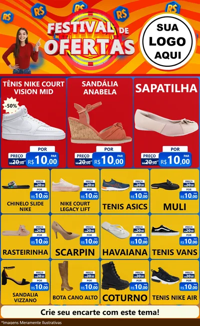 Modelo de Encarte para Encarte Grande com o tema Festival de Ofertas para Calçados