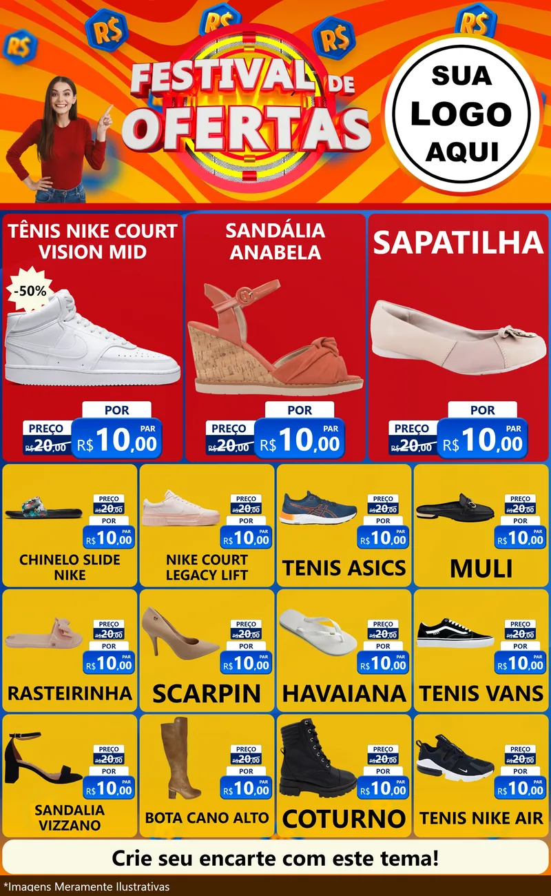 Modelo de Encarte para Encarte Grande com o tema Festival de Ofertas para Calçados