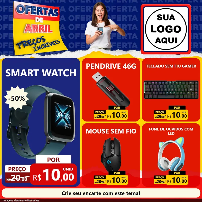 Modelo de Rede Social para Feed Facebook com o tema Ofertas de Abril - Preços Incríveis para Informática