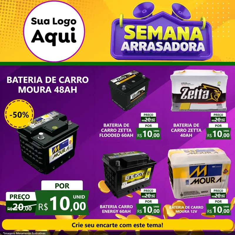 Modelo de Rede Social para Feed Facebook com o tema Semana Arrasadora para Baterias Elétricas