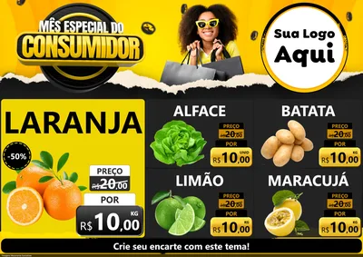 Modelo de Encarte para Encarte A4 Horizontal com o tema Mês Especial do Consumidor para Hortifrúti