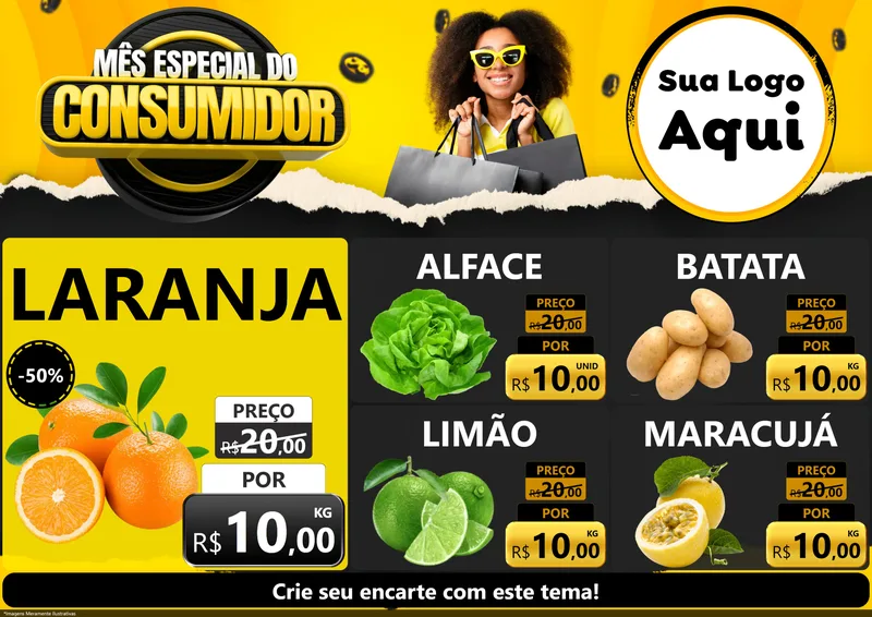 Modelo de Encarte para Encarte A4 Horizontal com o tema Mês Especial do Consumidor para Hortifrúti