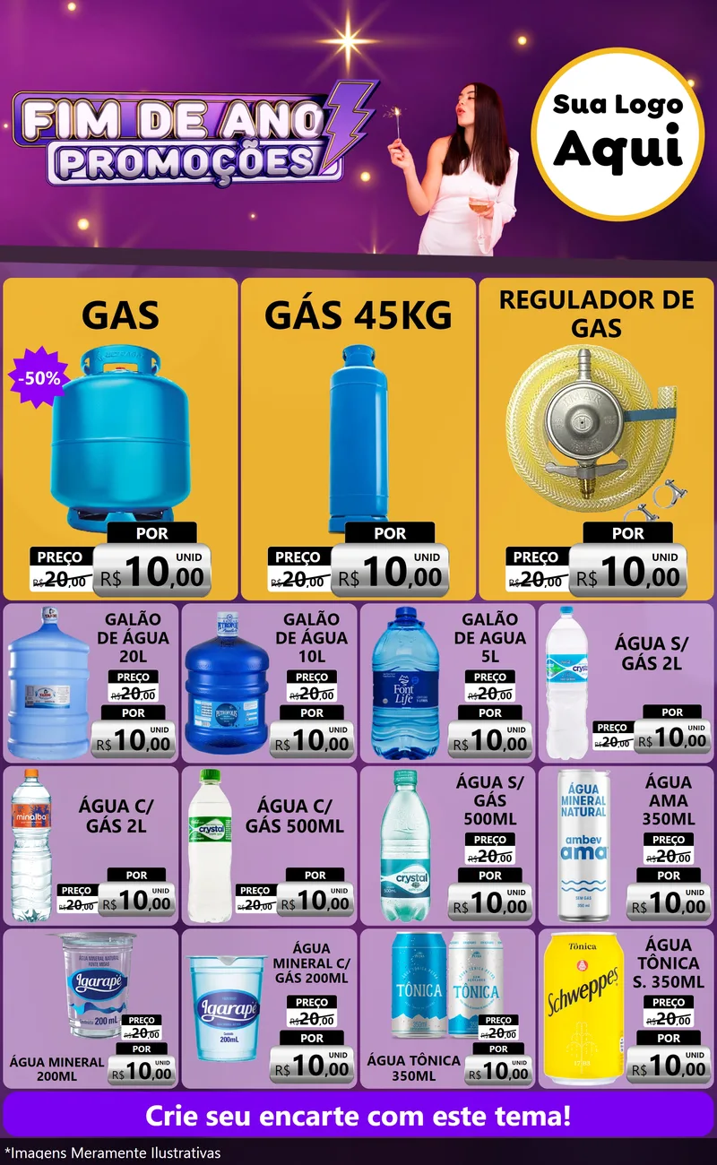 Modelo de Encarte para Encarte Grande com o tema Fim de Ano Promoções para Água e gás