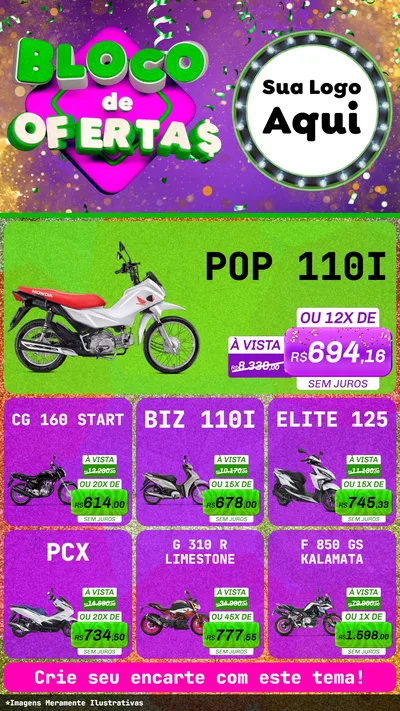 Modelo de Rede Social para Stories com o tema Bloco de Ofertas para Concessionaria de Motos