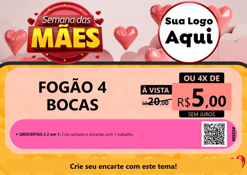 Modelo de Cartaz para Cartaz A4 Horizontal com o tema Semana das Mães para Móveis e Eletro