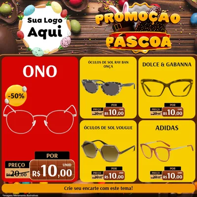 Modelo de Rede Social para Feed Facebook com o tema Promoção Páscoa para Óticas
