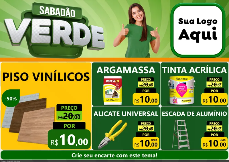 Modelo de Encarte para Encarte A4 Horizontal com o tema Sabadão Verde para Material para Construção