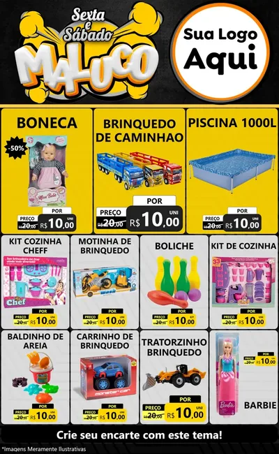 Modelo de Encarte para Encarte Grande com o tema Sexta e Sábado Maluco para Brinquedos