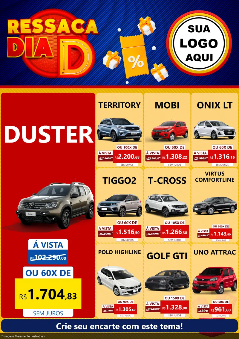 Modelo de Encarte para Encarte A4 Vertical com o tema Ressaca Dia D para Concessionaria de Carros