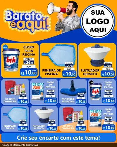 Modelo de Rede Social para Feed Instagram com o tema Barato é aqui para Produtos para Piscina