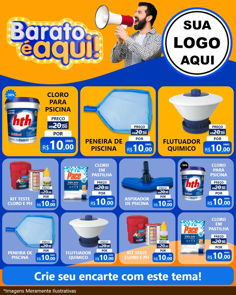 Modelo de Rede Social para Feed Instagram com o tema Barato é aqui para Produtos para Piscina