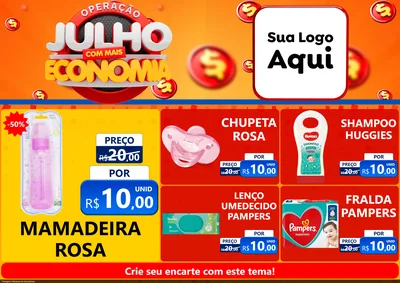 Modelo de Encarte para Encarte A4 Horizontal com o tema Operação Julho Com Mais Economia para Bebês