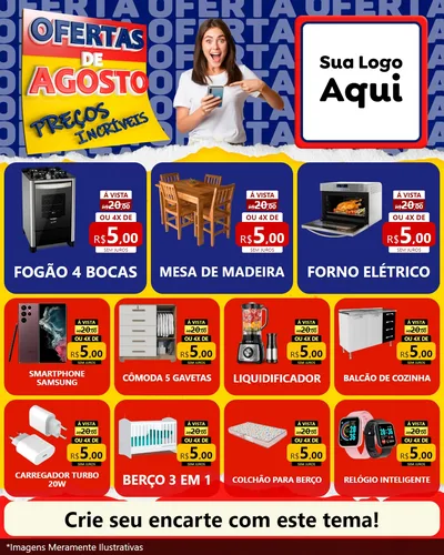 Modelo de Rede Social para Feed Instagram com o tema Ofertas de Agosto - Preços Incríveis para Móveis e Eletro