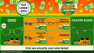 Modelo de TV para TV Horizontal com o tema Comece Julho Economizando para Óticas