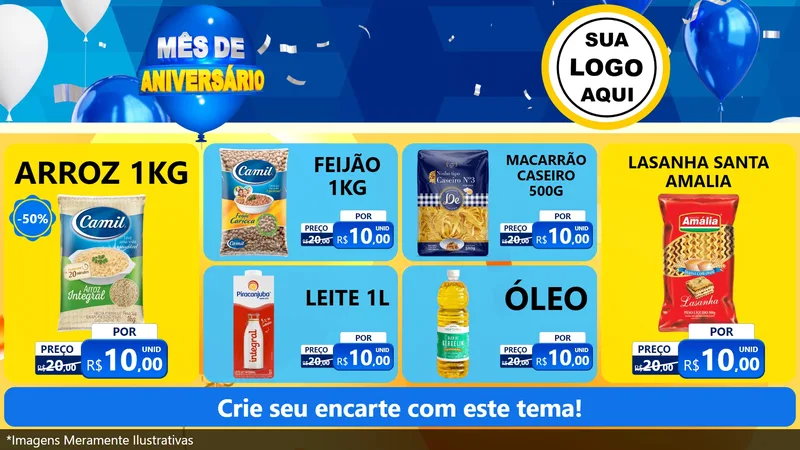 Modelo de TV para TV Horizontal com o tema Mês de Aniversário para Supermercado