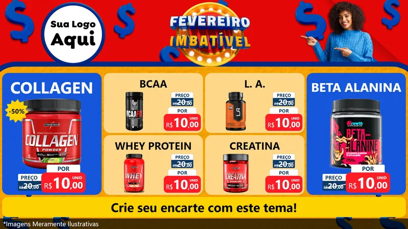 Modelo de TV para TV Horizontal com o tema Fevereiro Imbatível para Suplementos alimentares