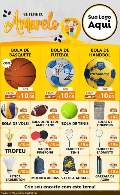 Modelo de Encarte para Encarte Grande com o tema Setembro Amarelo para Artigos Esportivos
