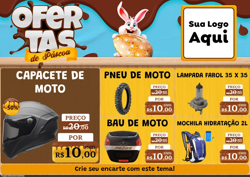 Modelo de Encarte para Encarte A4 Horizontal com o tema Ofertas de Páscoa para Moto peças