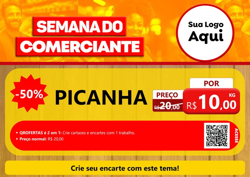 Modelo de Cartaz para Cartaz A4 Horizontal com o tema Semana do Comerciante para Açougue
