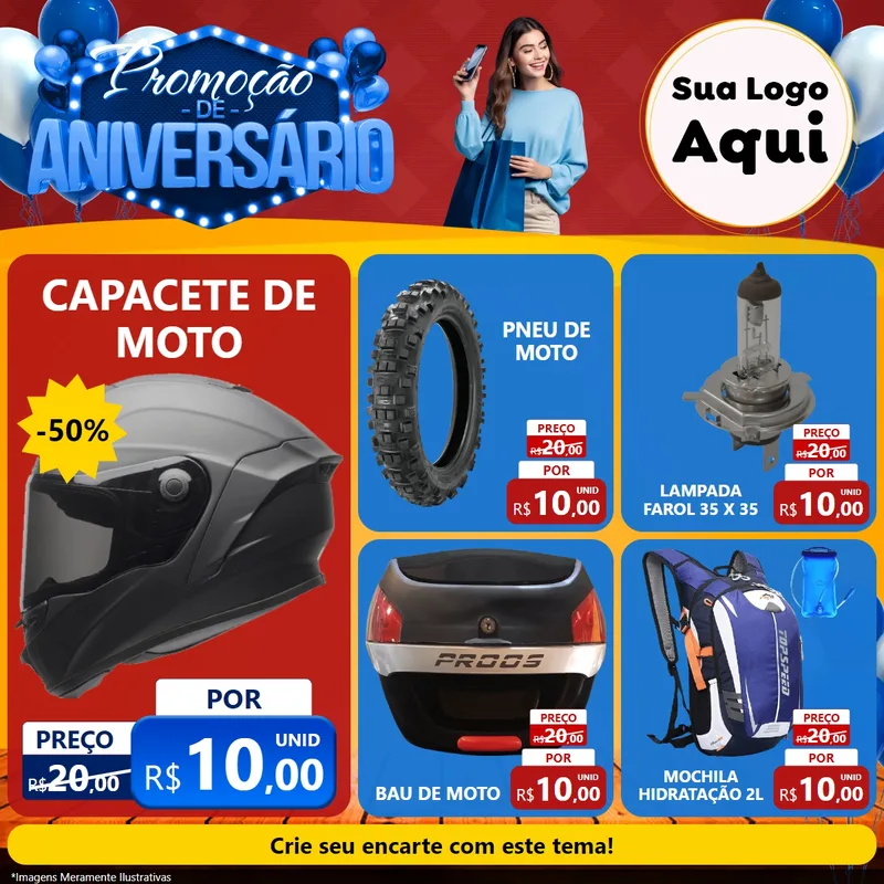 Modelo de Rede Social para Feed Facebook com o tema Promoção de Aniversário para Moto peças