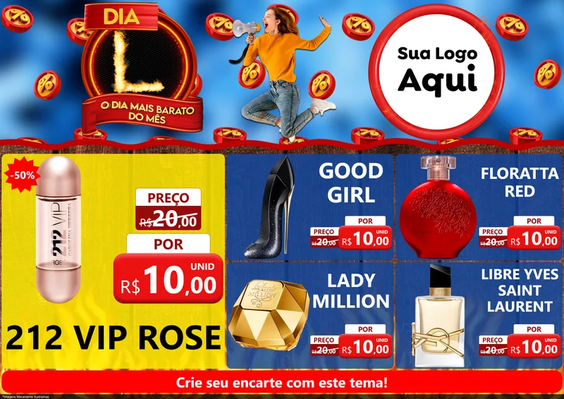 Modelo de Encarte para Encarte A4 Horizontal com o tema Dia L - O Dia Mais Barato Do Mês para Perfumes