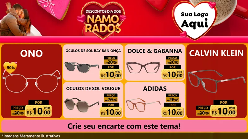Modelo de TV para TV Horizontal com o tema Descontos Dia dos Namorados para Óticas