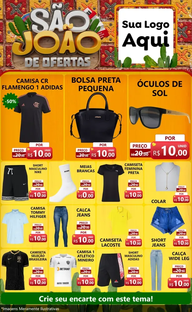 Modelo de Encarte para Encarte Grande com o tema São João de Muitas Ofertas - Junina para Roupas e acessórios