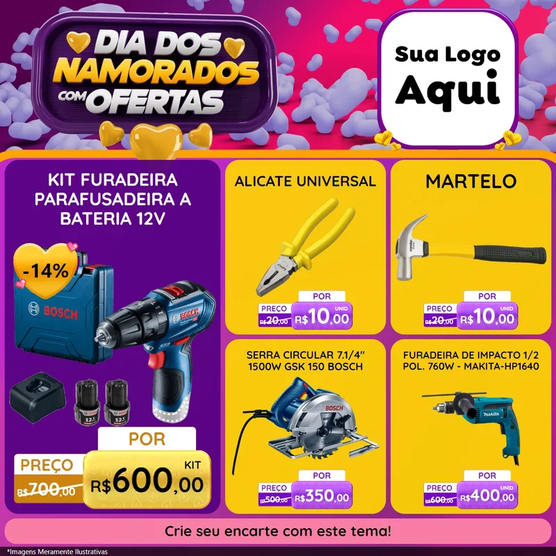 Modelo de Rede Social para Feed Facebook com o tema Dia Dos Namorados Com Ofertas para Maquinas e Ferramentas