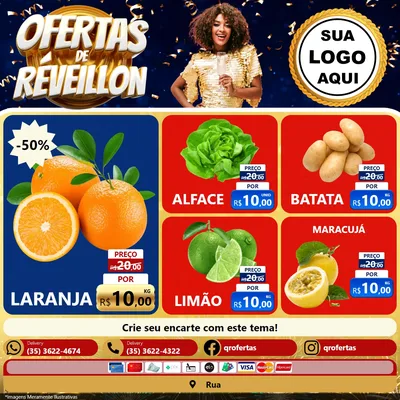 Modelo de Rede Social para Feed Facebook com o tema Ofertas de Réveillon para Hortifrúti