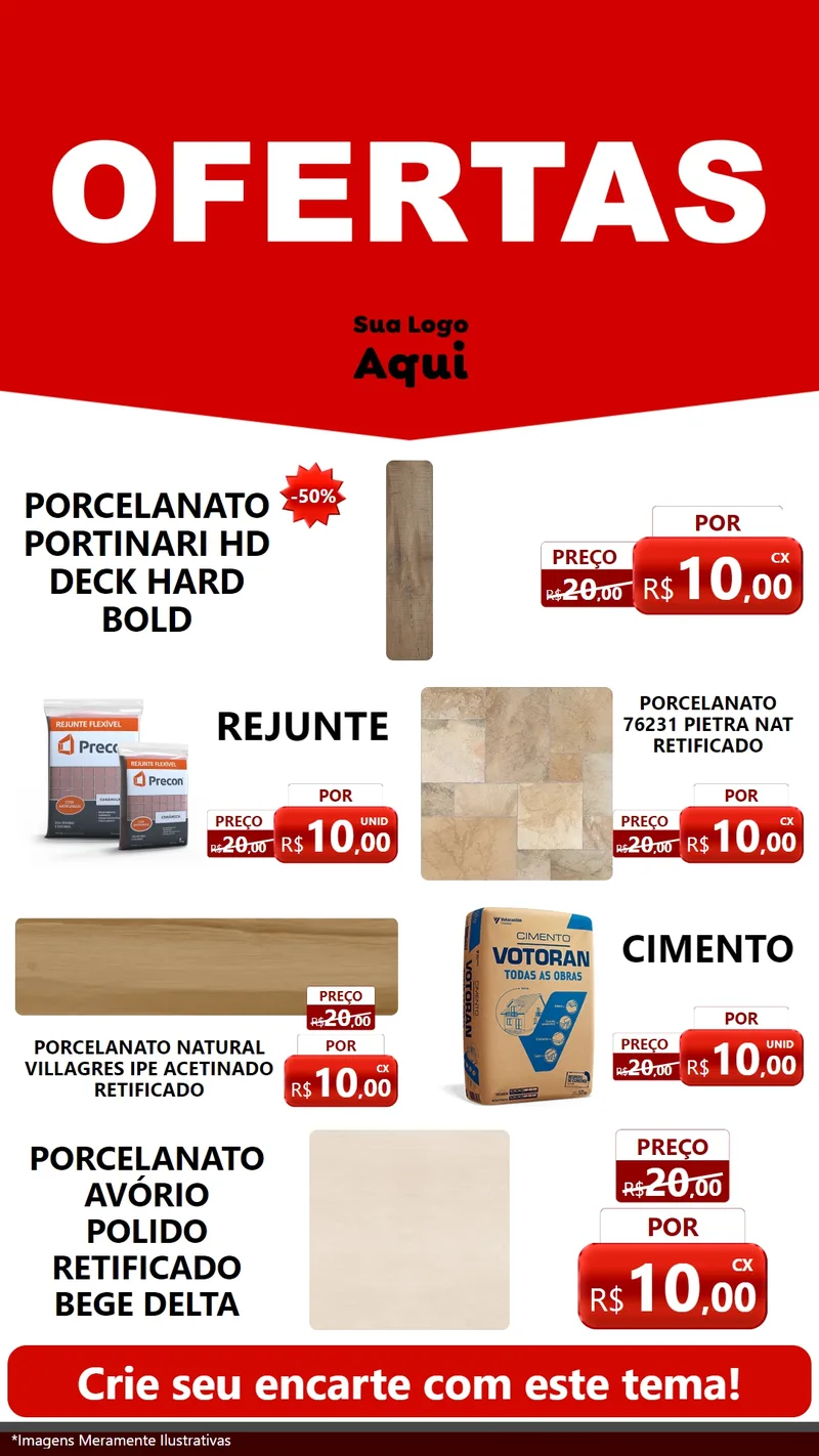 Modelo de TV para TV Vertical com o tema Ofertas Vermelho Cartaz para Pisos e revestimentos