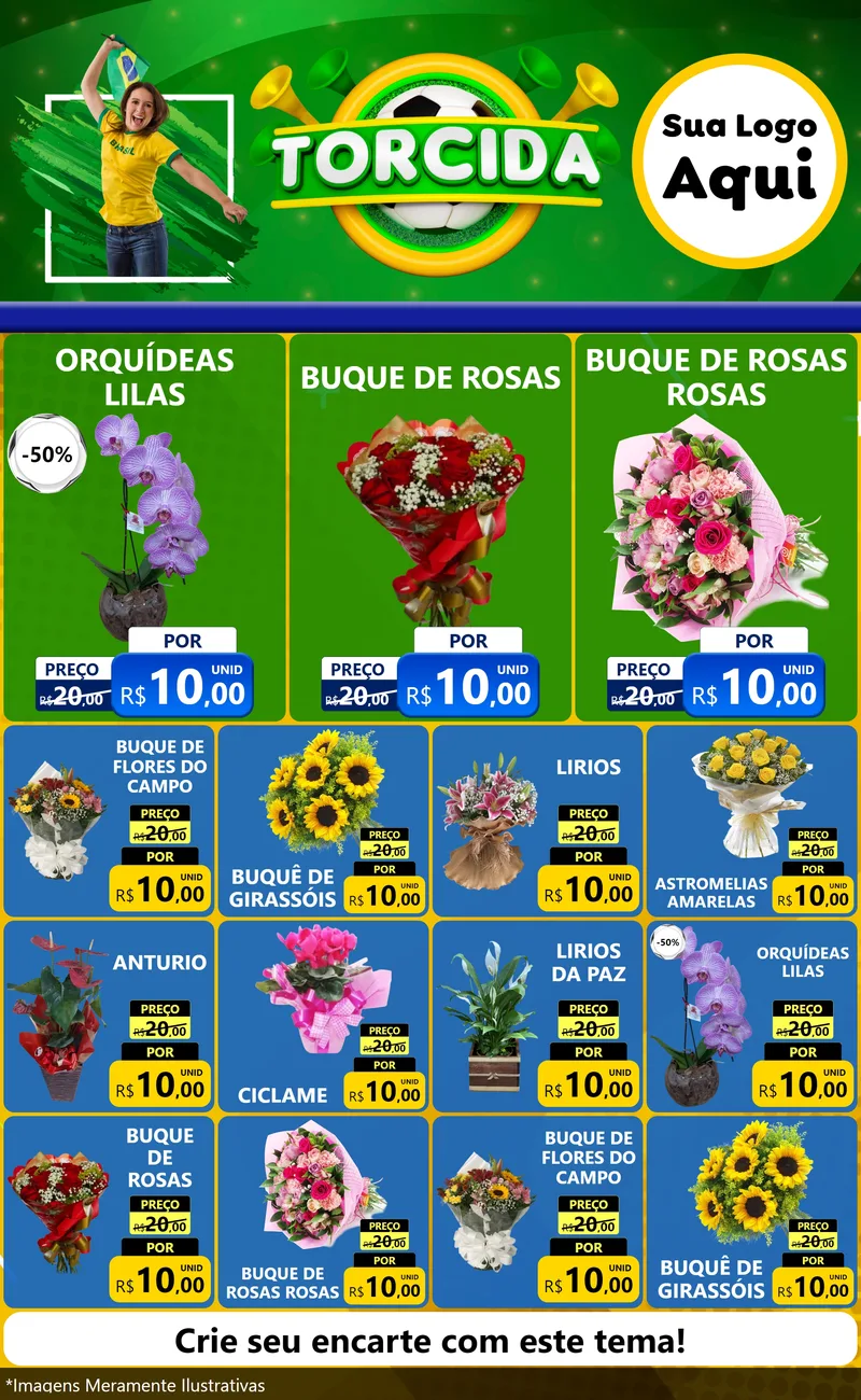 Modelo de Encarte para Encarte Grande com o tema Torcida para Floricultura e jardim