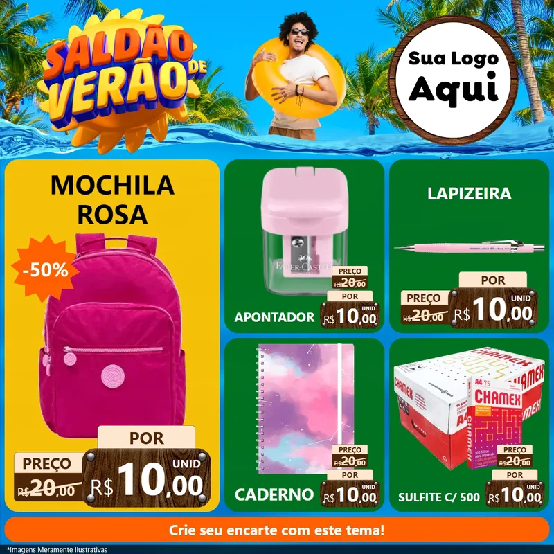 Modelo de Rede Social para Feed Facebook com o tema Saldão de Verão para Papelaria