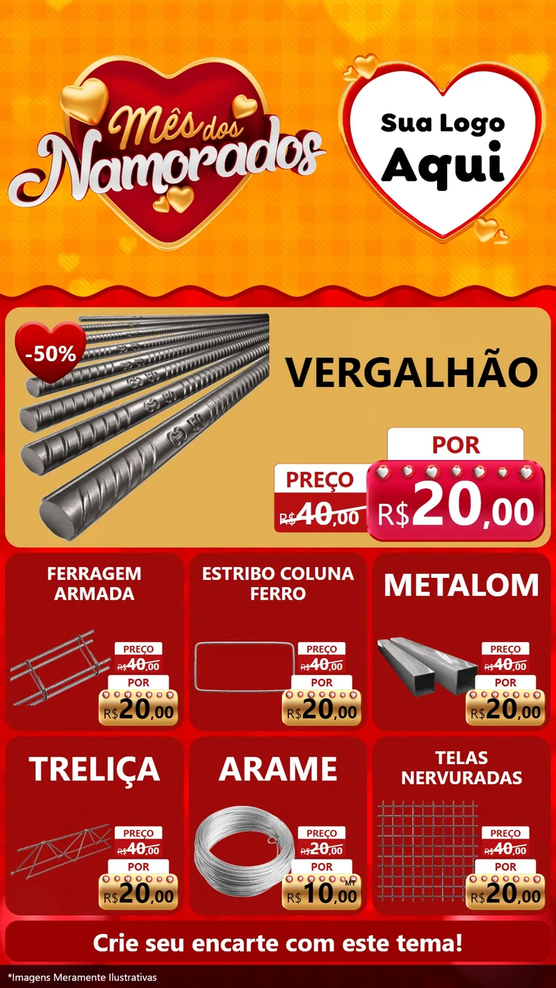 Modelo de Rede Social para Stories com o tema Mês dos Namorados para Ferragens
