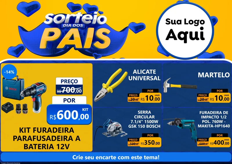 Modelo de Encarte para Encarte A4 Horizontal com o tema Sorteio Dia dos Pais para Maquinas e Ferramentas