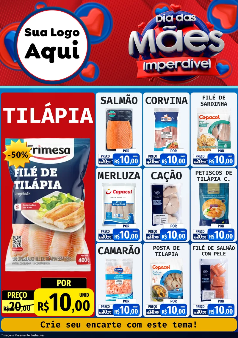 Modelo de Encarte para Encarte A4 Vertical com o tema Dia Das Mães Imperdível para Peixaria