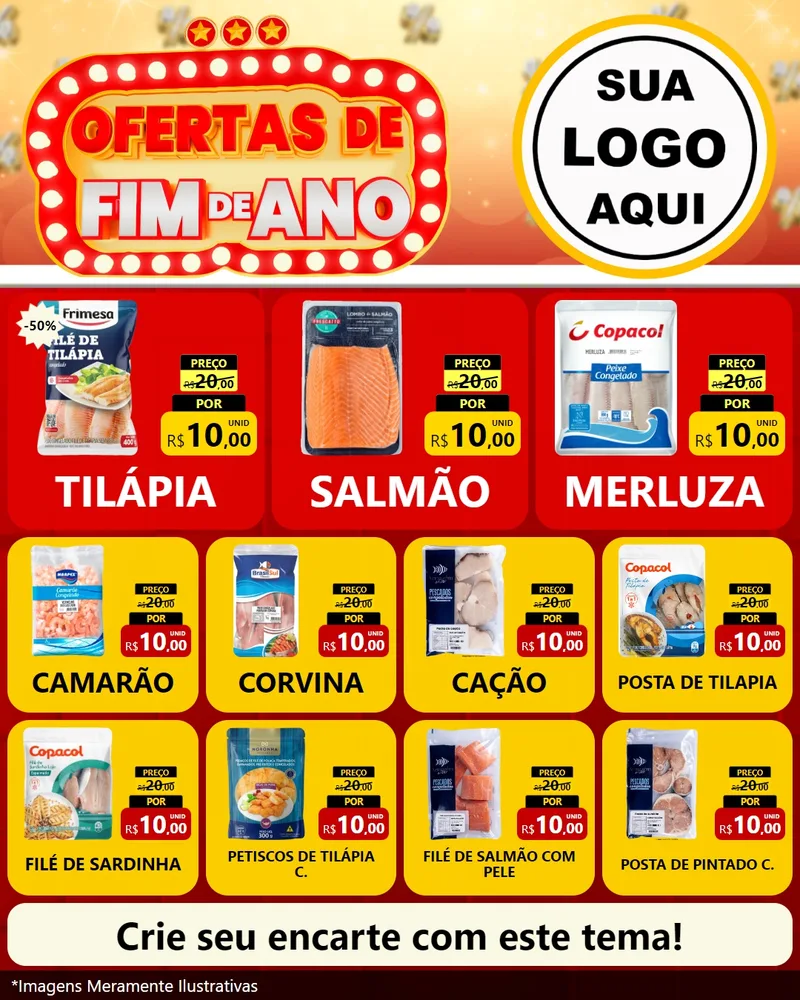 Modelo de Rede Social para Feed Instagram com o tema Ofertas de Fim de Ano para Peixaria