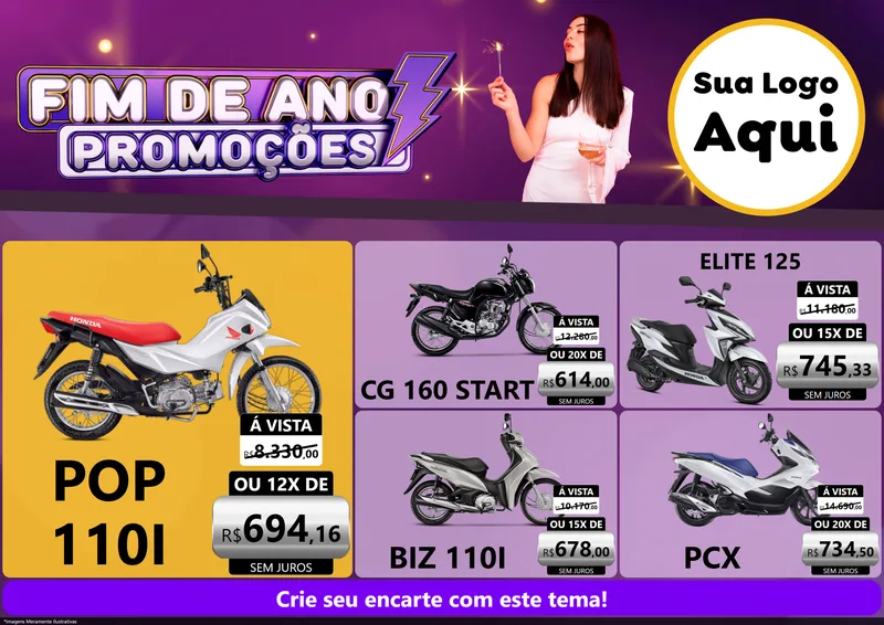 Modelo de Encarte para Encarte A4 Horizontal com o tema Fim de Ano Promoções para Concessionaria de Motos