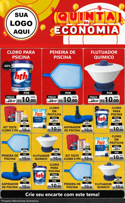 Modelo de Encarte para Encarte Grande com o tema Quinta da Economia para Produtos para Piscina
