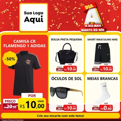 Modelo de Rede Social para Feed Facebook com o tema Dia A o Dia Mais Barato do Mês para Roupas e acessórios