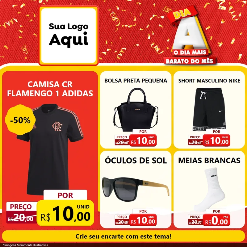 Modelo de Rede Social para Feed Facebook com o tema Dia A o Dia Mais Barato do Mês para Roupas e acessórios